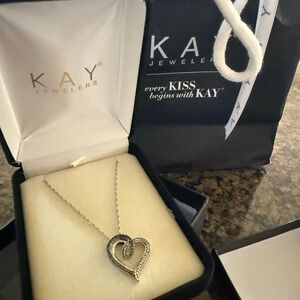 Kay Jewelers Silver Double Heart Pendant Necklace with Sparkling Accents